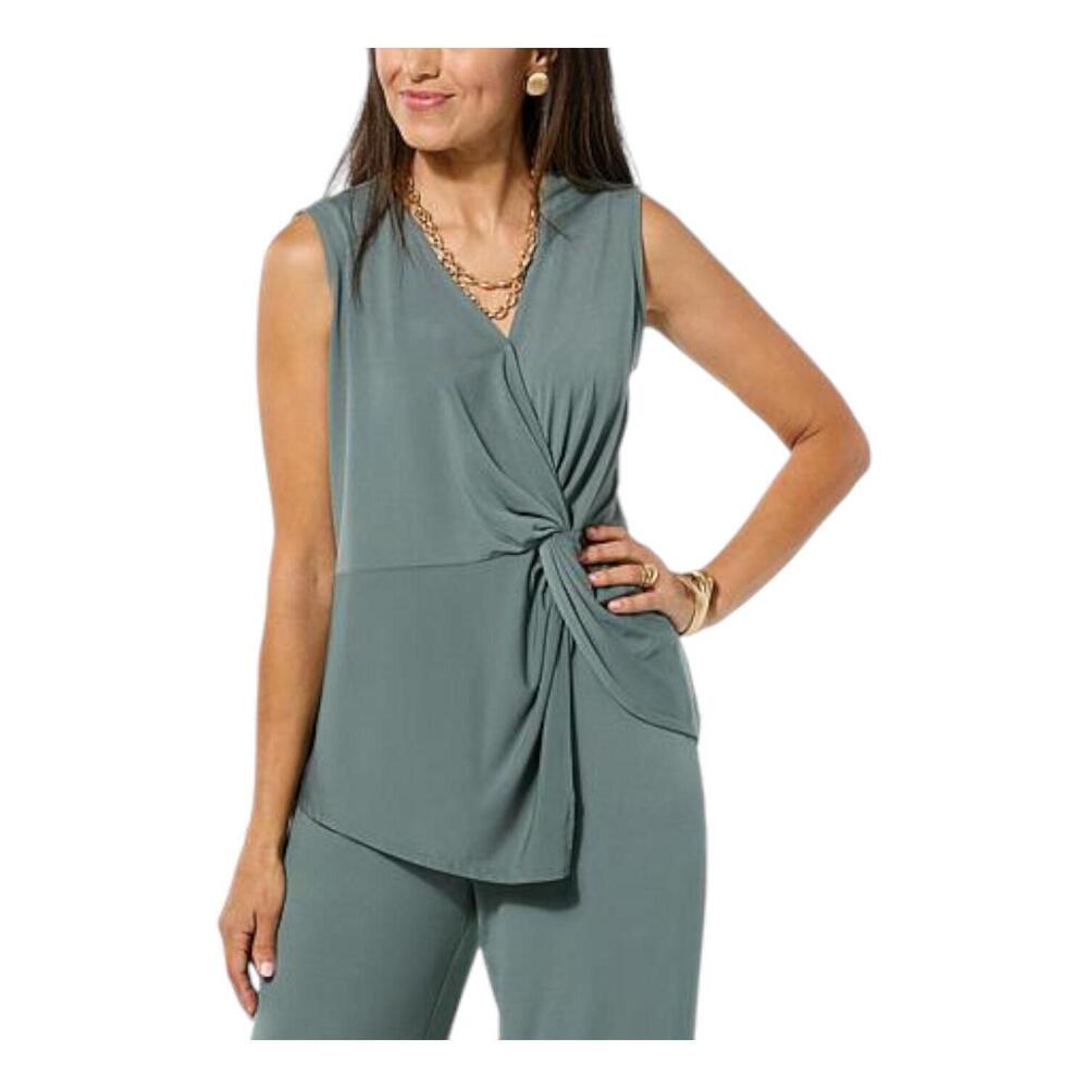 WynneLayers Women's Matte Jersey Twist Front Sleeveless Top Seagrass - Regular